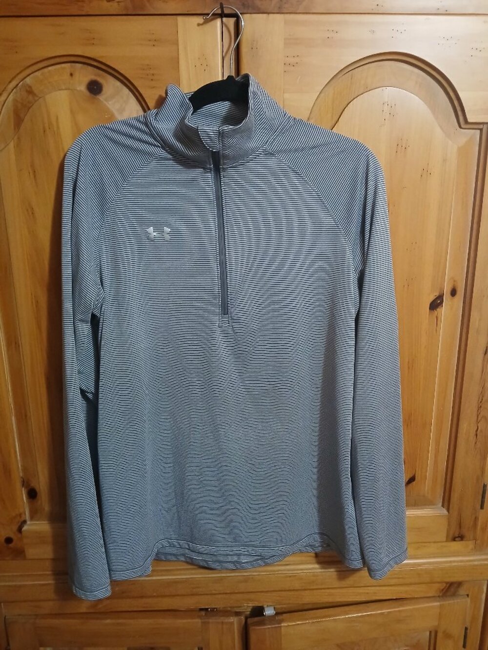 Under armour Men’s Heat Gear Performance 1/4 Zip, Gray/White Stripe, Large